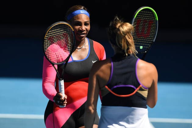 TENNIS AUSTRALIAN OPEN, Serena Williams of the United States shakes hands with Aryna Sabalenka of Belarus after winning her fourth Round Women s singles match on Day 7 of the Australian Open at Melbourne Park in Melbourne, Sunday, February 14, 2021. ( NO ARCHIVING, EDITORIAL USE ONLY, NO USE IN BOOKS WITHOUT CONSENT MELBOURNE VIC AUSTRALIA  Copyright: xDAVExHUNTx 20210214001520486065