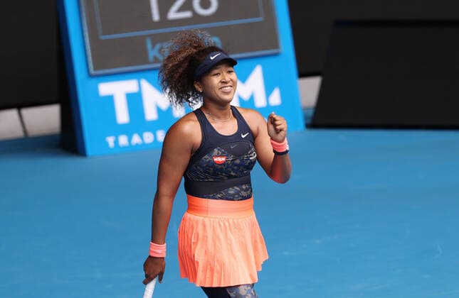 (210214) -- MELBOURNE, Feb. 14, 2021 -- Osaka Naomi celebrates victory after the women s singles 4th round match between Osaka Naomi of Japan and Garbine Muguruza of Spain at the Australian Open 2021 tennis tournament in Melbourne Park, Melbourne, Australia, on Feb. 14, 2021. ) (SP)AUSTRALIA-MELBOURNE-TENNIS-AUSTRALIAN OPEN-DAY 7 BaixXuefei 