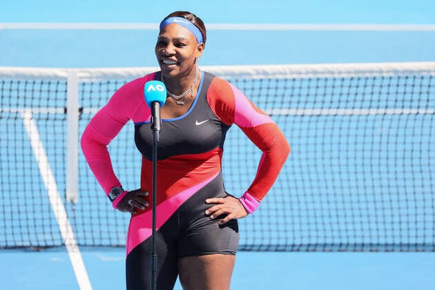 February 14, 2021: 10th seed Serena WILLIAMS of the USA celebrates after defeating 7th seed Aryna SABALENKA of Belarus in a 4th round match on day 7 of the 2021 Australian Open on Rod Laver Arena, in Melbourne, Australia. Cal Media. Melbourne Australia - ZUMAc04_ 20210214_zaf_c04_030 Copyright: xSydneyxLowx