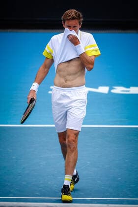 Pierre-Hugues Herbert ATP, Tennis Herren 84) pictured in action during a tennis match between French pair Mahut-Herbert and Australian pair Duckworth-Polmans, in the third round of the men s doubles competition of the Australian Open tennis Grand Slam, Sunday 14 February 2021 in Melbourne Park, Melbourne, Australia. PATRICKxHAMILTON  x2644390x