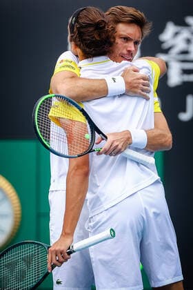 Pierre-Hugues Herbert ATP, Tennis Herren 84) and Nicolas Mahut (ATP 8) pictured during a tennis match between French pair Mahut-Herbert and Australian pair Duckworth-Polmans, in the third round of the men s doubles competition of the Australian Open tennis Grand Slam, Sunday 14 February 2021 in Melbourne Park, Melbourne, Australia. PATRICKxHAMILTON  x2644404x