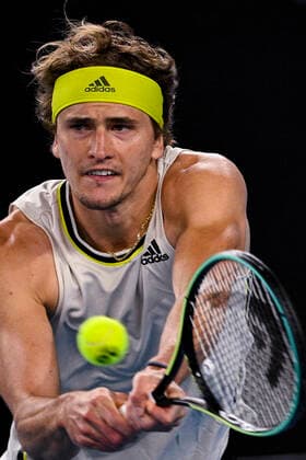 TENNIS AUSTRALIAN OPEN, Alexander Zverev of Germany in action during his fourth Round Men s singles match against Dusan Lajovic of Serbia on Day 7 of the Australian Open at Melbourne Park in Melbourne, Sunday, February 14, 2021. ( NO ARCHIVING, EDITORIAL USE ONLY, NO USE IN BOOKS WITHOUT CONSENT MELBOURNE VIC AUSTRALIA  Copyright: xDEANxLEWINSx 20210214001520514454