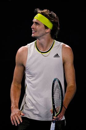 TENNIS AUSTRALIAN OPEN, Alexander Zverev of Germany reacts during his fourth Round Men s singles match against Dusan Lajovic of Serbia on Day 7 of the Australian Open at Melbourne Park in Melbourne, Sunday, February 14, 2021. ( NO ARCHIVING, EDITORIAL USE ONLY, NO USE IN BOOKS WITHOUT CONSENT MELBOURNE VIC AUSTRALIA  Copyright: xDEANxLEWINSx 20210214001520514480
