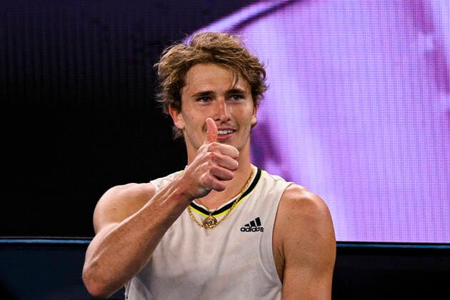 TENNIS AUSTRALIAN OPEN, Alexander Zverev of Germany reacts after winning his fourth Round Men s singles match against Dusan Lajovic of Serbia on Day 7 of the Australian Open at Melbourne Park in Melbourne, Sunday, February 14, 2021. ( NO ARCHIVING, EDITORIAL USE ONLY, NO USE IN BOOKS WITHOUT CONSENT MELBOURNE VIC AUSTRALIA  Copyright: xDEANxLEWINSx 20210214001520515308