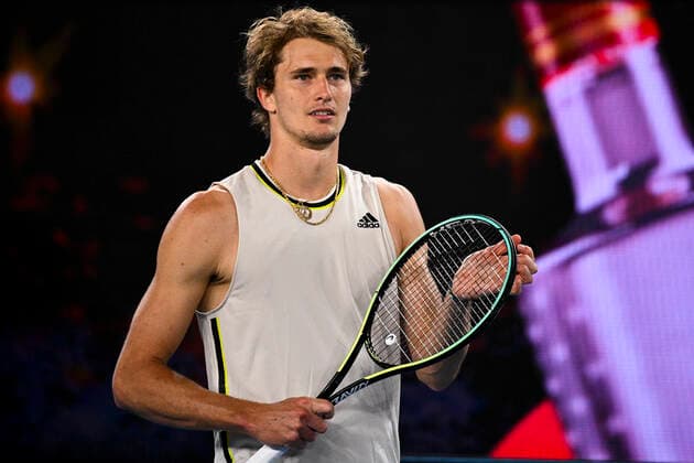 TENNIS AUSTRALIAN OPEN, Alexander Zverev of Germany reacts after winning his fourth Round Men s singles match against Dusan Lajovic of Serbia on Day 7 of the Australian Open at Melbourne Park in Melbourne, Sunday, February 14, 2021. ( NO ARCHIVING, EDITORIAL USE ONLY, NO USE IN BOOKS WITHOUT CONSENT MELBOURNE VIC AUSTRALIA  Copyright: xDEANxLEWINSx 20210214001520516327