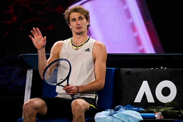 Sport Bilder des Tages TENNIS AUSTRALIAN OPEN, Alexander Zverev of Germany reacts after winning his fourth Round Men s singles match against Dusan Lajovic of Serbia on Day 7 of the Australian Open at Melbourne Park in Melbourne, Sunday, February 14, 2021. ( NO ARCHIVING, EDITORIAL USE ONLY, NO USE IN BOOKS WITHOUT CONSENT MELBOURNE VIC AUSTRALIA  Copyright: xDEANxLEWINSx 20210214001520516693