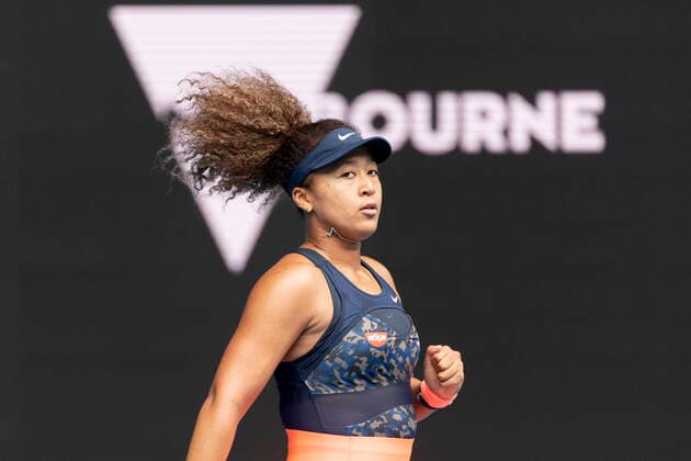 Naomi Osaka (JPN) macht die Faust und jubelt, Jubel,Freude,Emotion, Melbourne Logo im Hintergrund, Symbolfoto, Copyright: xJuergenxHasenkopfx