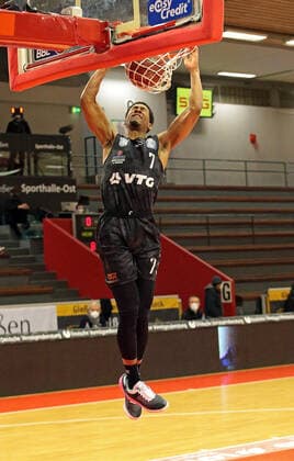 14.02.2021, xovx, Basketball BBL, JobStairs Gießen 46ers - Hamburg Towers v.l. Kameron Taylor (Hamburg Towers) Gießen Sporthalle Gießen-Ost Hessen Deutschland (DE)