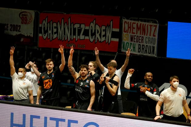 14.02.2021, easyCredit Basketball Bundesliga, BBL, Saison 2020 2021, Herren, Chemnitz Niners - FC Bayern München Basketball Chemnitzer Bank Chemnitz Messe Chemnitz Sachsen Germany