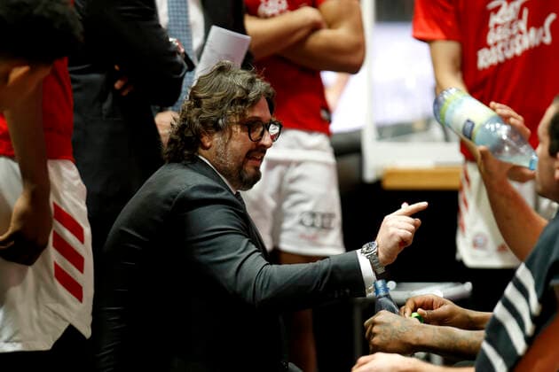 14.02.2021, easyCredit Basketball Bundesliga, BBL, Saison 2020 2021, Herren, Chemnitz Niners - FC Bayern München Basketball Andrea Trinchieri (Headcoach), FC Bayern Basketball Chemnitz Messe Chemnitz Sachsen Germany
