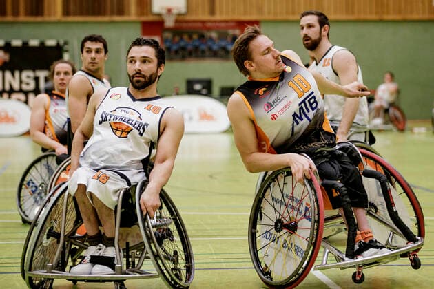 1. RBBL, ING Skywheelers Frankfurt vs. Hannover United, Frankfurt, Skywheelers Dome Frankfurt, 14.2.2021 Florian Miller (ING Skywheelers Frankfurt) & Jan Haller (Hannover United), ING Skywheelers Frankfurt vs. Hannover United, Frankfurt, Skywheelers Dome Frankfurt, 14.2.2021 Copyright: xBEAUTIFULxSPORTS P.xGawlickx