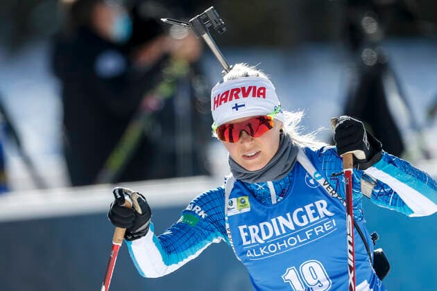 Mari Eder, FINLAND targeting prior race in the Women 15km Individual Competition during the Biathlon IBU World Championships 2021 on 16 February 2021 in Pokljuka, Slovenia. (Kalle Parkkinen Newspix24)  Copyright: xKallexParkkinenx NP2401289386