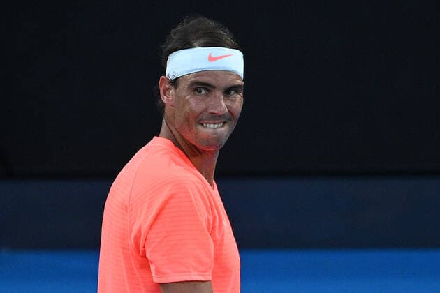TENNIS AUSTRALIAN OPEN, Rafael Nadal of Spain reacts during his Men s singles quarter finals match against Stefanos Tsitsipas of Greece on Day 10 of the Australian Open at Melbourne Park in Melbourne, Wednesday, February 17, 2021.( NO ARCHIVING, EDITORIAL USE ONLY, NO USE IN BOOKS WITHOUT CONSENT MELBOURNE VIC AUSTRALIA  Copyright: xDEANxLEWINSx 20210217001521172024