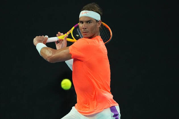 TENNIS AUSTRALIAN OPEN, Rafael Nadal of Spain in action during his Men s singles quarter finals match against Stefanos Tsitsipas of Greece on Day 10 of the Australian Open at Melbourne Park in Melbourne, Wednesday, February 17, 2021. ( NO ARCHIVING, EDITORIAL USE ONLY, NO USE IN BOOKS WITHOUT CONSENT MELBOURNE VIC AUSTRALIA  Copyright: xDAVExHUNTx 20210217001521174242