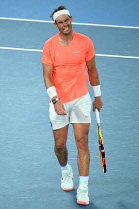TENNIS AUSTRALIAN OPEN, Rafael Nadal of Spain reacts during his Men s singles quarter finals match against Stefanos Tsitsipas of Greece on Day 10 of the Australian Open at Melbourne Park in Melbourne, Wednesday, February 17, 2021. ( NO ARCHIVING, EDITORIAL USE ONLY, NO USE IN BOOKS WITHOUT CONSENT MELBOURNE VIC AUSTRALIA  Copyright: xDEANxLEWINSx 20210217001521199007