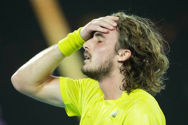 TENNIS AUSTRALIAN OPEN, Stefanos Tsitsipas of Greece reacts after defeating Rafael Nadal of Spain during their Men s singles quarter finals match against on Day 10 of the Australian Open at Melbourne Park in Melbourne, Wednesday, February 17, 2021. ( NO ARCHIVING, EDITORIAL USE ONLY, NO USE IN BOOKS WITHOUT CONSENT MELBOURNE VIC AUSTRALIA  Copyright: xDAVExHUNTx 20210217001521216128