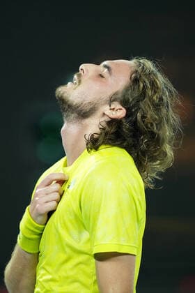 TENNIS AUSTRALIAN OPEN, Stefanos Tsitsipas of Greece reacts after defeating Rafael Nadal of Spain during their Men s singles quarter finals match against on Day 10 of the Australian Open at Melbourne Park in Melbourne, Wednesday, February 17, 2021. ( NO ARCHIVING, EDITORIAL USE ONLY, NO USE IN BOOKS WITHOUT CONSENT MELBOURNE VIC AUSTRALIA  Copyright: xDAVExHUNTx 20210218001521217559