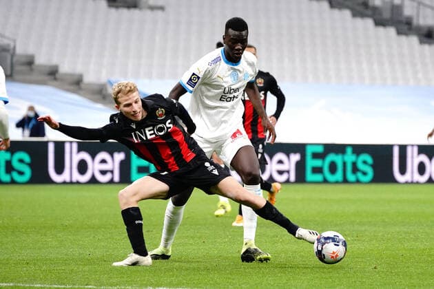 Alexis Trouillet (OGC Nice) - Pape Gueye (Olympique de Marseille) FOOTBALL : Olympique de Marseille vs OGC Nice - Ligue 1 Uber Eats - Marseille - 17 02 2021 NorbertScanella PanoramiC 