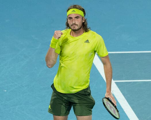 Stefanos Tsitsipas macht die Faust und jubelt,Jubel,Freude,Emotion Australian Open 2021 - Melbourne Park - Melbourne - Victoria - Australia - 17 02 2021.