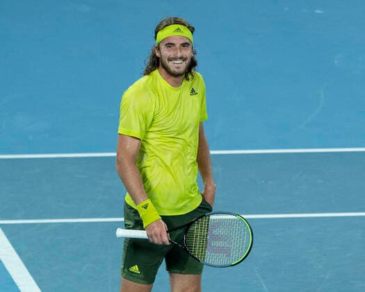 Stefanos Tsitsipas jubelt nach dem Sieg,Jubel,Freude,Emotion Australian Open 2021 - Melbourne Park - Melbourne - Victoria - Australia - 17 02 2021.
