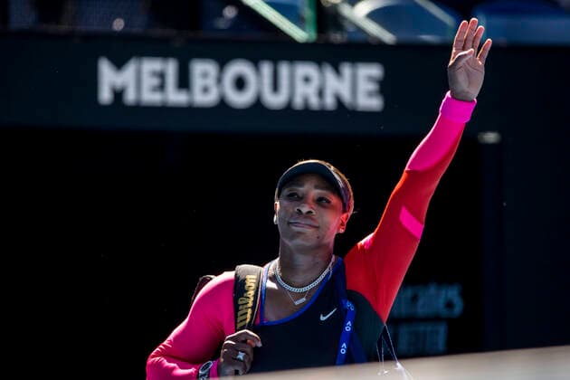 MELBOURNE, VIC - FEBRUARY 18: Serena Williams of the United States of America waves farewell after losing her match against Naomi Osaka of Japan during the semifinals of the 2021 Australian Open on February 18, 2021, at Melbourne Park in Melbourne, Australia. (Photo by Jason Heidrich Icon Sportswire) TENNIS: FEB 18 Australian Open Icon21021807711