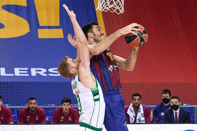 February 18, 2021, Barcelona, Spain: Pierre Oriola of FC Barcelona, Barca during the Turkish Airlines EuroLeague match between FC Barcelona and Zalgiris Kaunas at Palau Blaugrana in Barcelona, Spain. Barcelona Spain - ZUMAd159 20210218_zia_d159_018 Copyright: xGerardxFrancox
