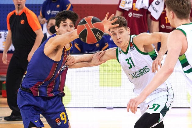 February 18, 2021, Barcelona, Spain: Leandro Bolmaro of FC Barcelona, Barca during the Turkish Airlines EuroLeague match between FC Barcelona and Zalgiris Kaunas at Palau Blaugrana in Barcelona, Spain. Barcelona Spain - ZUMAd159 20210218_zia_d159_026 Copyright: xGerardxFrancox