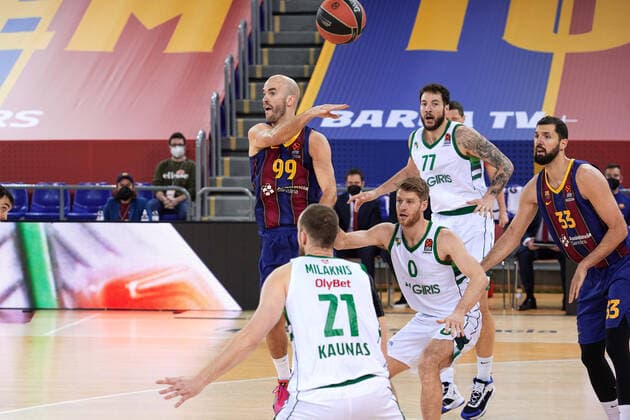February 18, 2021, Barcelona, Spain: Nicholas William Calathes of FC Barcelona, Barca during the Turkish Airlines EuroLeague match between FC Barcelona and Zalgiris Kaunas at Palau Blaugrana in Barcelona, Spain. Barcelona Spain - ZUMAd159 20210218_zia_d159_012 Copyright: xGerardxFrancox