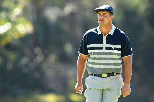 PACIFIC PALISADES, CA - FEBRUARY 19: Bryson DeChambeau looks on during the second round of The Genesis Invitational golf tournament at the Riviera Country Club in Pacific Palisades, CA on February 19, 2021. The tournament was played without fans due to the COVID-19 pandemic.(Photo by Brian Rothmuller Icon Sportswire) GOLF: FEB 19 PGA, Golf Herren - The Genesis Invitational Icon210219022