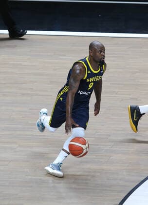Thomas Massamba of Sweden FIBA Eurobasket Qualifiers Group D match between Turkey and Sweden at Besiktas Akatlar Arena in Istanbul , Turkey on February 20 , 2021. 
