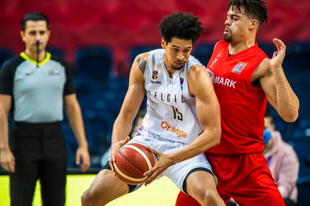 2021-02-20 Vilnius Lithuania. National teams of Belgium and Denmark play FIBA Eurobasket 2022 qualifier group C match in Vilnius on Saturday 20 of February 2022. Vilnius Lithuania KKF20210220_2908  Copyright: xKarolisxKavolelisx FIBA basketball Lithuania