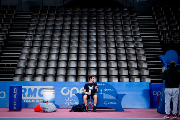 entrainement de Andy Murray (Gbr) TENNIS : Tirage au Sort - Open Sud de France 2021 - Montpellier - 20 02 2021 JBAutissier Panoramic 