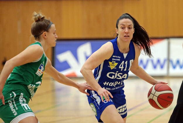 20.02.2021, xovx, Basketball Damen 1. Bundesliga, BC Pharmaserv Marburg - GISA Lions SV Halle v.l. Alexandra Wilke (BC Pharmaserv Marburg), Eilidh Simpson (Gisa Lions SV Halle) Marburg Sporthalle Georg-Gaßmann-Stadion Hessen Deutschland (DE)