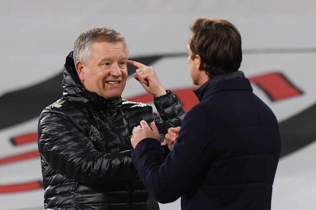 Fußball, Trainerhistorie Sheffield United von 1889 bis heute Football - 2020 2021 Premier League - Fulham vs Sheffield United - Craven Cottage Sheffield United manager Chris Wilder with Fulham s manager Scott Parker. COLORSPORT ASHLEY WESTERN 