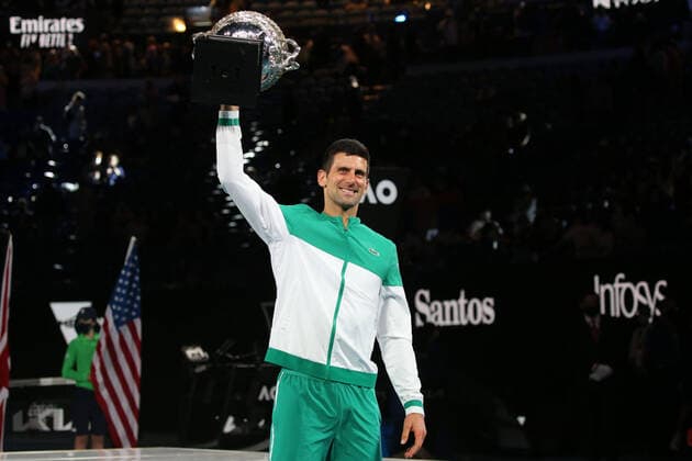 Novak Djokovic, SRB, during award ceremony after final of 2021 Australian Open in Melbourne, 21 02 2021; -