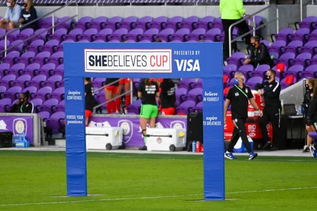 Fußball, Damen Länderspiel, SheBelieves Cup, Argentinien - Kanada Orlando, Florida, Feb 21st 2021: SheBelieves Cup logo illustrated on the field prior to the SheBelieves Cup International Womens match between Argentina and Canada at Exploria Stadium in Orlando, Florida. SheBelieves Cup - Argentina v Canada 