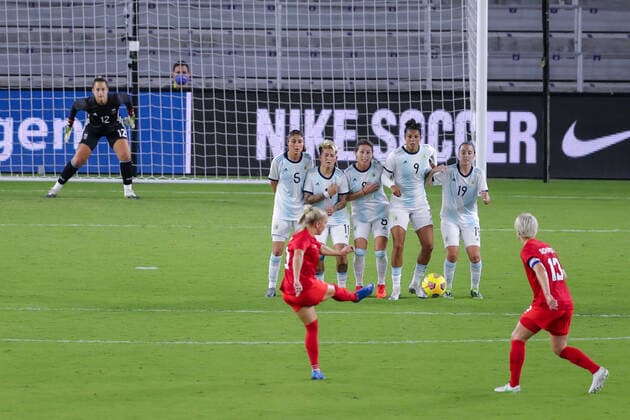 Fußball, Damen Länderspiel, SheBelieves Cup, Argentinien - Kanada February 21, 2021: Canada forward ADRIANA LEON (19) makes a penalty kick during the SheBelieves Cup Argentina vs Canada match at Exploria Stadium in Orlando, Fl on February 21, 2021. - ZUMAk149 20210221_zsp_k149_072 Copyright: xCoryxKnowltonx