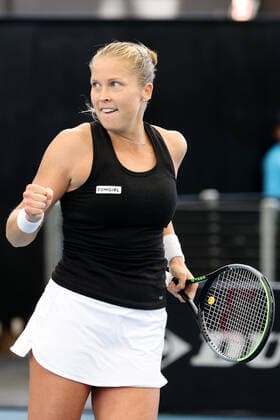 ADELAIDE, AUSTRALIA - FEBRUARY 22: Shelby Rogers of United States celebrating a win against Veronika Kudermetova of Russia during their singles match on day one of the Adelaide International tennis tournament at Memorial Drive on February 22, 2021 in Adelaide, Australia. (Photo by Peter Mundy Speed Media Icon Sportswire) TENNIS: FEB 22 - Adelaide International Icon210222149