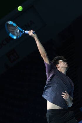 (210222) -- SINGAPORE, Feb. 22, 2021 -- Japan s Daniel Taro serves during the men s singles first round match between Japan s Daniel Taro and India s Ramkumar Ramanathan at the Singapore Tennis Open in Singapore, Feb. 22, 2021. (Photo by Xinhua) (SP)SINGAPORE-TENNIS-SINGAPORE OPEN-MEN S SINGLES ThenxChihxWey 
