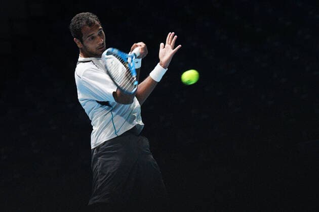 (210222) -- SINGAPORE, Feb. 22, 2021 -- India s Ramkumar Ramanathan returns a ball during the men s singles first round match between Japan s Daniel Taro and India s Ramkumar Ramanathan at the Singapore Tennis Open in Singapore, Feb. 22, 2021. (Photo by Xinhua) (SP)SINGAPORE-TENNIS-SINGAPORE OPEN-MEN S SINGLES ThenxChihxWey 