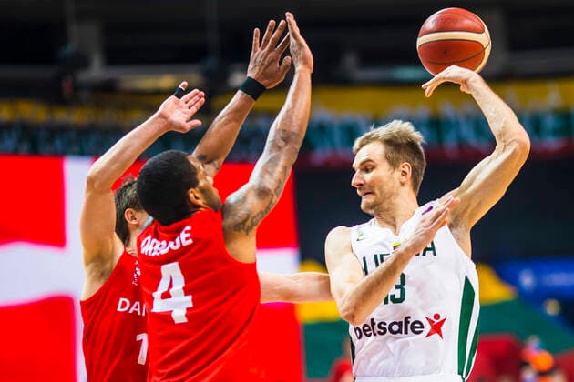 2021-02-22 Vilnius Lithuania. National teams of Lithuania and Denmark play FIBA Eurobasket 2022 qualifier group C match in Vilnius on Monday 22 of February 2022. Vilnius Lithuania KKF20210222_3155  Copyright: xKarolisxKavolelisx FIBA basketball Lithuania