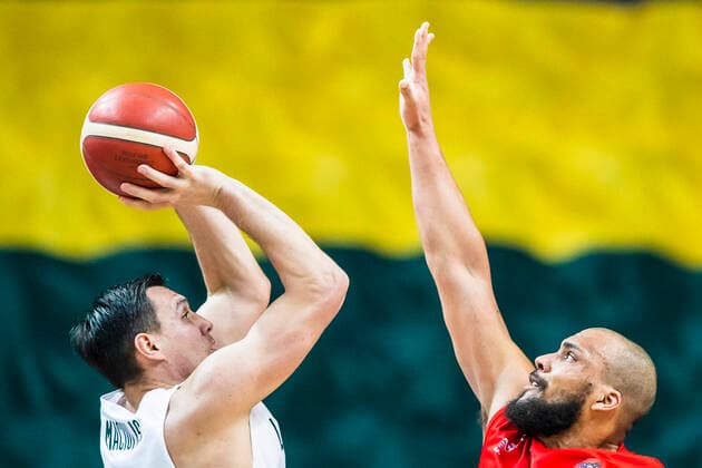 2021-02-22 Vilnius Lithuania. National teams of Denmark and Lithuania play FIBA Eurobasket 2022 qualifier group C match in Vilnius on Monday 22 of February 2022. Vilnius Lithuania KKF20210222_3199  Copyright: xKarolisxKavolelisx FIBA basketball Lithuania Denmark