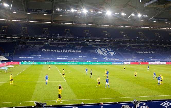 Fussball 1. Bundesliga FC Schalke 04 - Borussia Dortmund Feature, Uebersicht Arena Fussball 1. Bundesliga, 22. Spieltag, FC Schalke 04 (GE) - Borussia Dortmund (DO), am 20.02.2021 in Gelsenkirchen Deutschland. Foto: Anke Waelischmiller SVEN SIMON POOL via David Inderlied Kirchner-Media DFL regulations prohibit any use of photographs as image sequences and or quasi-video Editorial Use ONLY National and International News Agencies OUT NO secondary re-(Sale) within 48 hours after kick-off Gelsenkirchen NRW Deutschland *** Football 1 Bundesliga FC Schalke 04 Borussia Dortmund Feature, Uebersicht Arena Football 1 Bundesliga, 22 Spieltag, FC Schalke 04 GE Borussia Dortmund DO , am 20 02 2021 in Gelsenkirchen Germany Foto Anke Waelischmiller SVEN SIMON POOL via David Inderlied Kirchner Media DFL regulations prohibit any use of photographs as image sequences and or quasi video Editorial Use ONLY National and International News Agencies OUT NO secondary re Sale within 48 hours after kick off Gelsenkirchen NRW Germany Poolfoto Sven Simon POOL via David Inderlied Kirchner-Media ,EDITORIAL USE ONLY