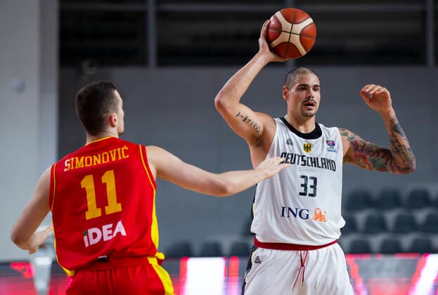Maik Zirbes of Germany, Marko Simonovic of Montenegro - Marko Todorovic FIBA EuroBasket 2022 Qualifiers, 22 Februar, 22.02.2021 Montenegro vs Deutschland, Basketball, FIBA EuroBasket 2022 Qualifiers, 20 Februar, 22.02.2021 Podgorica Copyright: xEIBNER NikolaxKrsticx EP_EER