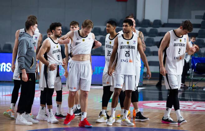 Kenneth Ogbe of Germany, Andreas Seiferth of Germany, Ismet Akpinar of Germany, Christian Sengfelder of Germany, Karim Jallow of Germany FIBA EuroBasket 2022 Qualifiers, 22 Februar, 22.02.2021 Montenegro vs Deutschland, Basketball, FIBA EuroBasket 2022 Qualifiers, 20 Februar, 22.02.2021 Podgorica Copyright: xEIBNER NikolaxKrsticx EP_EER