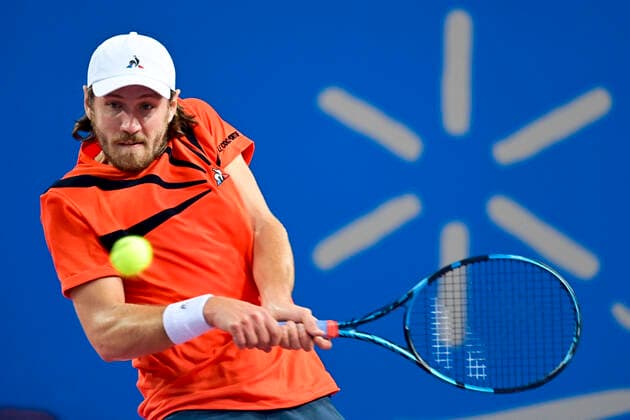 Lucas Pouille (Fra) TENNIS : Open Sud de France 2021 - Montpellier - 23 02 2021 JBAutissier Panoramic 