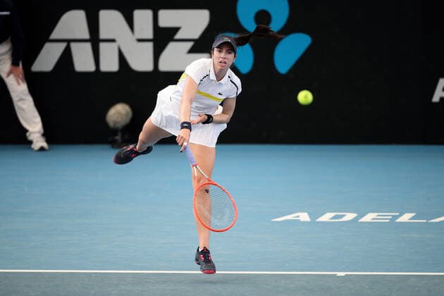 ADELAIDE, AUSTRALIA - FEBRUARY 24: Christina McHale of United States plays a shot against Anastasija Sevastova of Lativa during their singles match on day three of the Adelaide International tennis tournament at Memorial Drive on February 24, 2021 in Adelaide, Australia. (Photo by Peter Mundy Speed Media Icon Sportswire) TENNIS: FEB 24 - Adelaide International Icon210224020