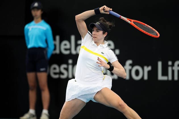 ADELAIDE, AUSTRALIA - FEBRUARY 24: Christina McHale of United States plays a shot against Anastasija Sevastova of Lativa during their singles match on day three of the Adelaide International tennis tournament at Memorial Drive on February 24, 2021 in Adelaide, Australia. (Photo by Peter Mundy Speed Media Icon Sportswire) TENNIS: FEB 24 - Adelaide International Icon210224043