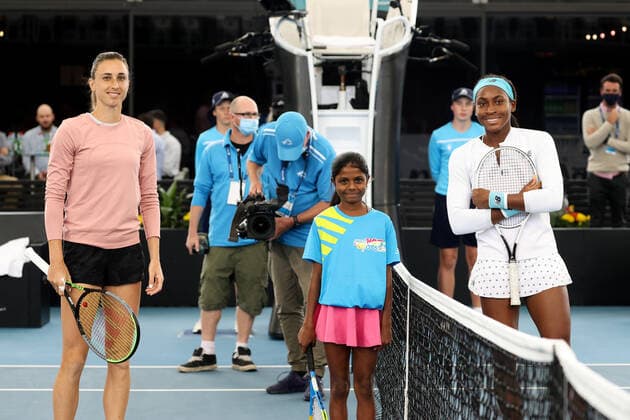 ADELAIDE, AUSTRALIA - FEBRUARY 24: Petra Martic of Croatia and Coco Gauff of United States before their singles match on day three of the Adelaide International tennis tournament at Memorial Drive on February 24, 2021 in Adelaide, Australia. (Photo by Peter Mundy Speed Media Icon Sportswire) TENNIS: FEB 24 - Adelaide International Icon210224102