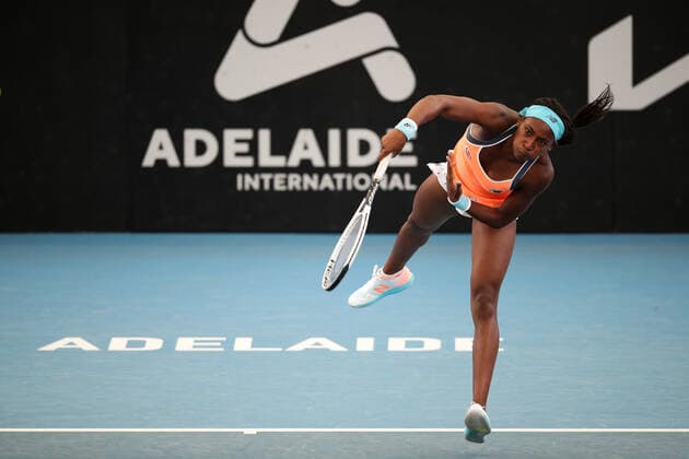 ADELAIDE, AUSTRALIA - FEBRUARY 24: Coco Gauff of United States plays a shot against Petra Martic of Croatia during their singles match on day three of the Adelaide International tennis tournament at Memorial Drive on February 24, 2021 in Adelaide, Australia. (Photo by Peter Mundy Speed Media Icon Sportswire) TENNIS: FEB 24 - Adelaide International Icon210224153